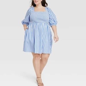 Women's Balloon Elbow Sleeve Smocked Mini Dress - Ava & Viv Blue